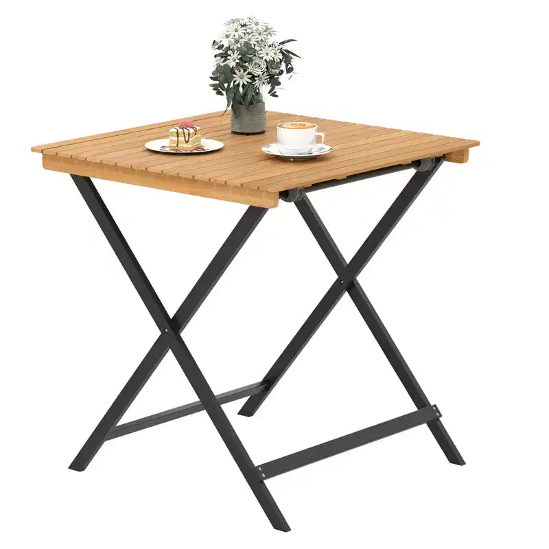 Costway 28 Patio Folding Table w/ Slatted Tabletop Portable Bistro Dining Table