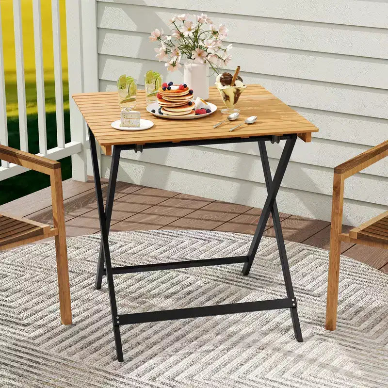 Table pliante Costway 28" pour terrasse avec plateau à lattes, table de bistrot portable