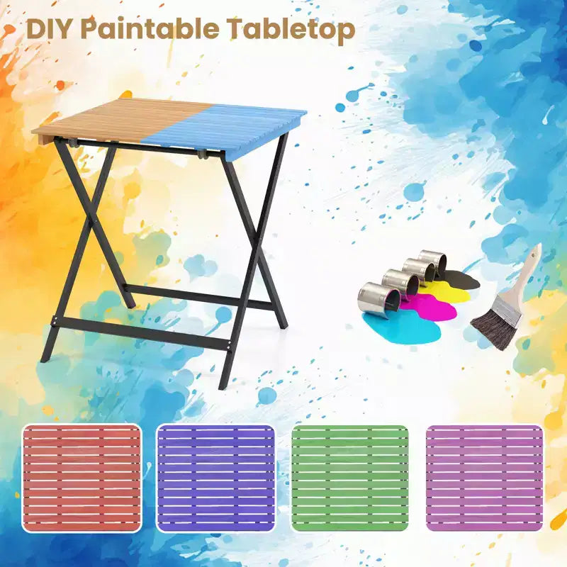 Table pliante Costway 28" pour terrasse avec plateau à lattes, table de bistrot portable