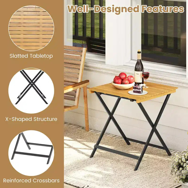 Table pliante Costway 28" pour terrasse avec plateau à lattes, table de bistrot portable
