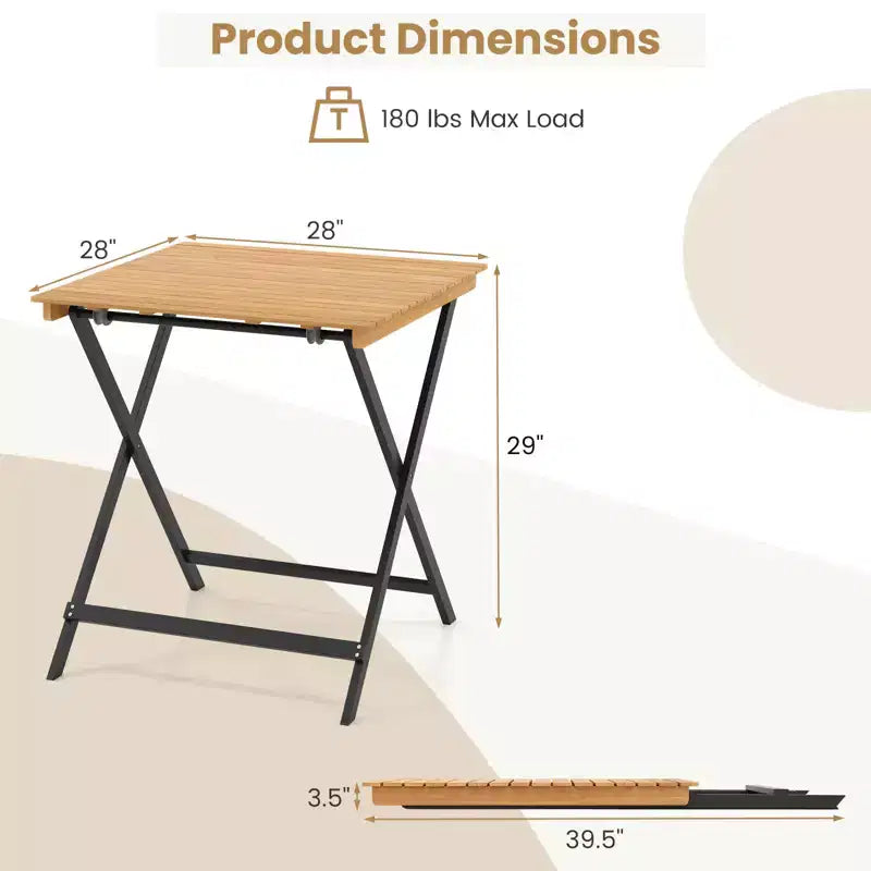 Table pliante Costway 28" pour terrasse avec plateau à lattes, table de bistrot portable