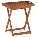 Costway Patio Solid Wood Tray Table w/ Removable Top Rectangular TV Tray Bistro Table