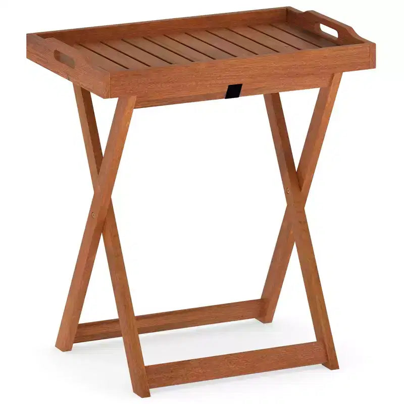 Costway Patio Solid Wood Tray Table w/ Removable Top Rectangular TV Tray Bistro Table