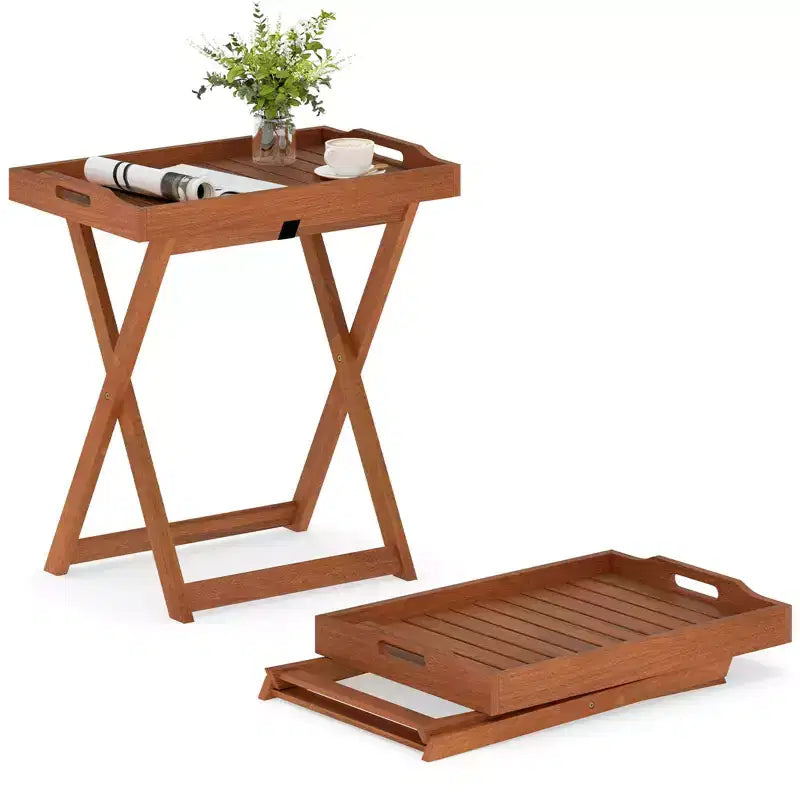 Costway Table d'appoint rectangulaire en bois massif avec plateau amovible pour patio, table bistrot TV
