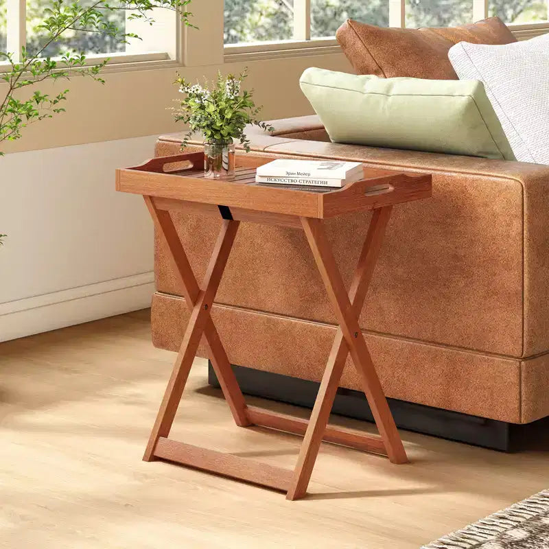 Costway Table d'appoint rectangulaire en bois massif avec plateau amovible pour patio, table bistrot TV