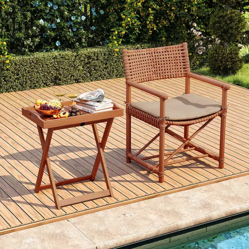 Costway Table d'appoint rectangulaire en bois massif avec plateau amovible pour patio, table bistrot TV
