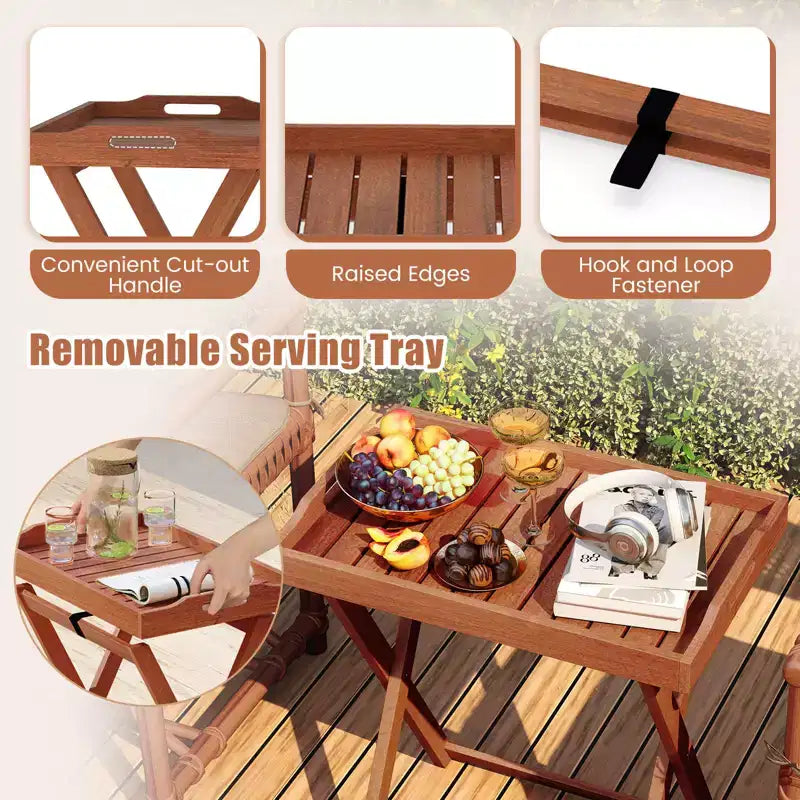 Costway Table d'appoint rectangulaire en bois massif avec plateau amovible pour patio, table bistrot TV