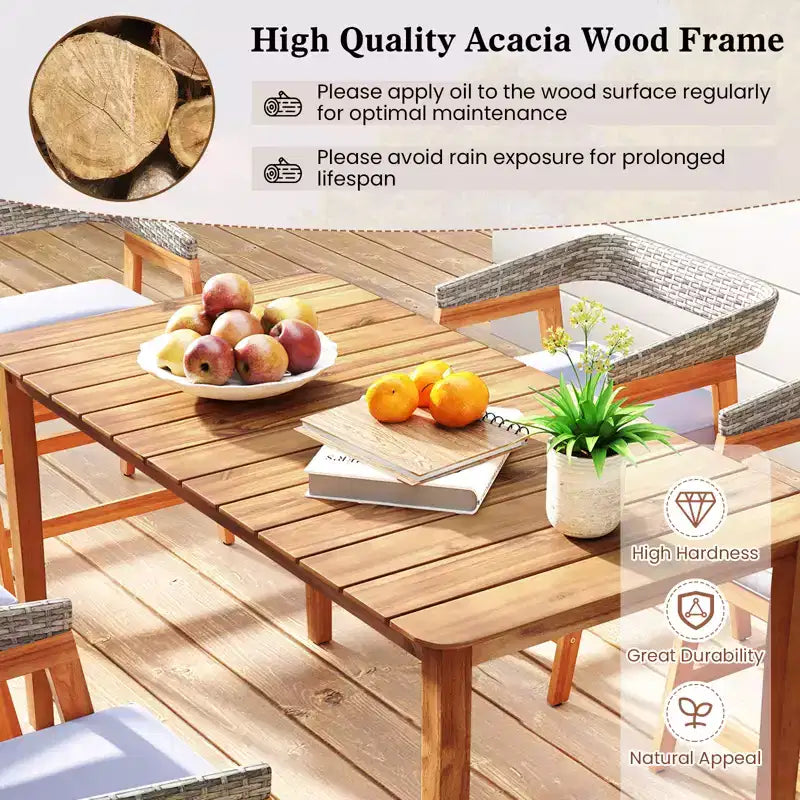 Costway Table de salle à manger rectangulaire d'extérieur 4-6 personnes grande table de bistrot de patio en bois d'acacia