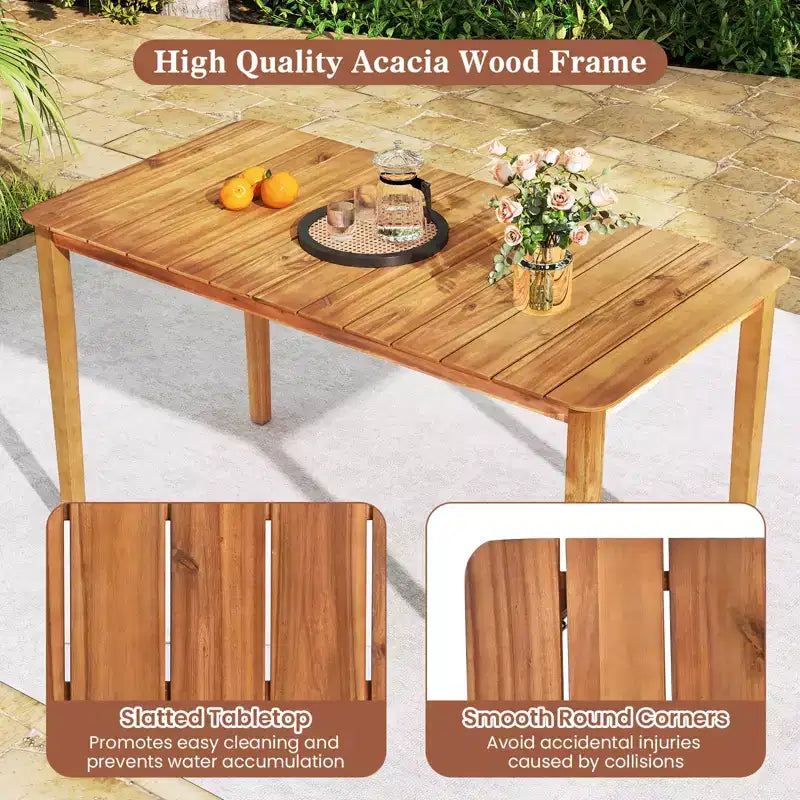 Costway Table de salle à manger rectangulaire d'extérieur 4-6 personnes grande table de bistrot de patio en bois d'acacia