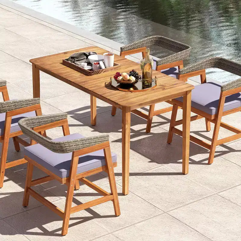 Costway Table de salle à manger rectangulaire d'extérieur 4-6 personnes grande table de bistrot de patio en bois d'acacia