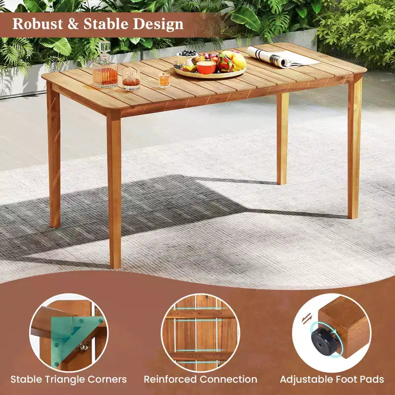Costway Table de salle à manger rectangulaire d'extérieur 4-6 personnes grande table de bistrot de patio en bois d'acacia