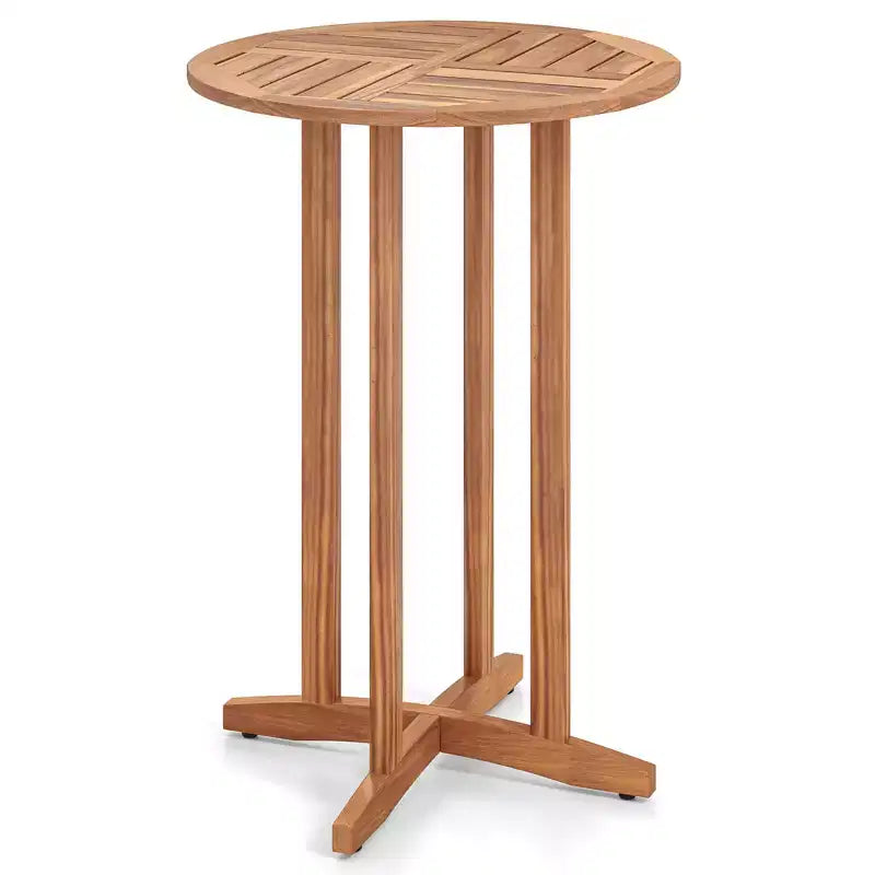 sumyeg 39 Outdoor Acacia Wood Bar Table, Round Patio Bistro Table with Slatted Top, Bar Height for Balcony, Backyard, Garden