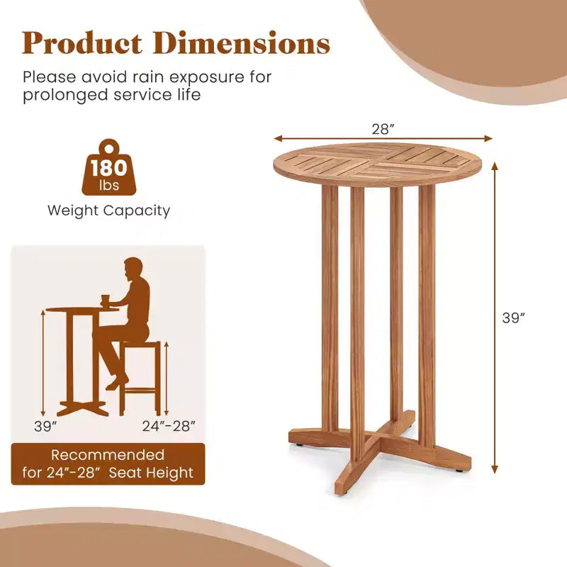 sumyeg Table de Bar Extérieure Ronde 39" en Bois d'Acacia, Table Bistrot de Patio avec Plateau à Lattes, Hauteur Bar pour Balcon, Cour, Jardin