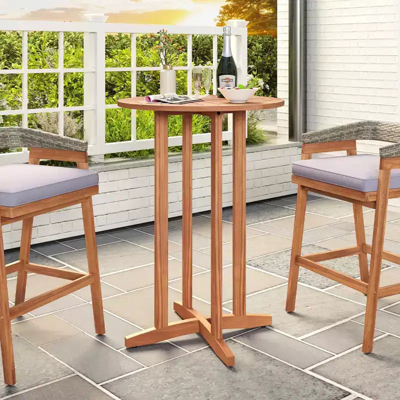 sumyeg Table de Bar Extérieure Ronde 39" en Bois d'Acacia, Table Bistrot de Patio avec Plateau à Lattes, Hauteur Bar pour Balcon, Cour, Jardin