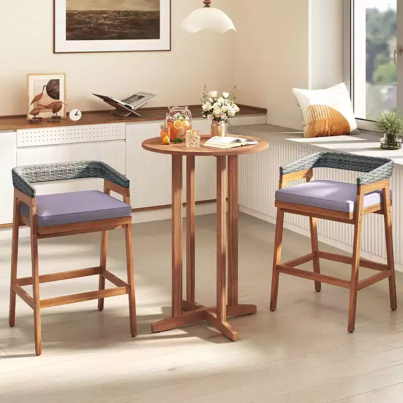 sumyeg Table de Bar Extérieure Ronde 39" en Bois d'Acacia, Table Bistrot de Patio avec Plateau à Lattes, Hauteur Bar pour Balcon, Cour, Jardin