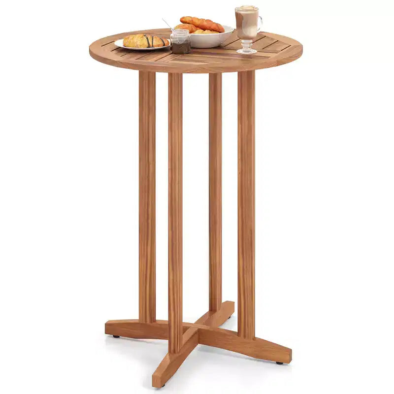 sumyeg Table de Bar Extérieure Ronde 39" en Bois d'Acacia, Table Bistrot de Patio avec Plateau à Lattes, Hauteur Bar pour Balcon, Cour, Jardin