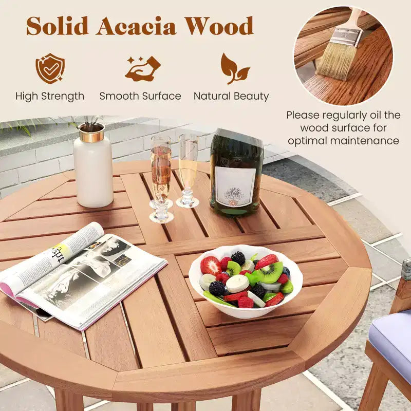 sumyeg Table de Bar Extérieure Ronde 39" en Bois d'Acacia, Table Bistrot de Patio avec Plateau à Lattes, Hauteur Bar pour Balcon, Cour, Jardin