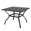 Metal Steel Slat Patio Dining Table, Square Backyard Bistro Table Outdoor Furniture Garden Table