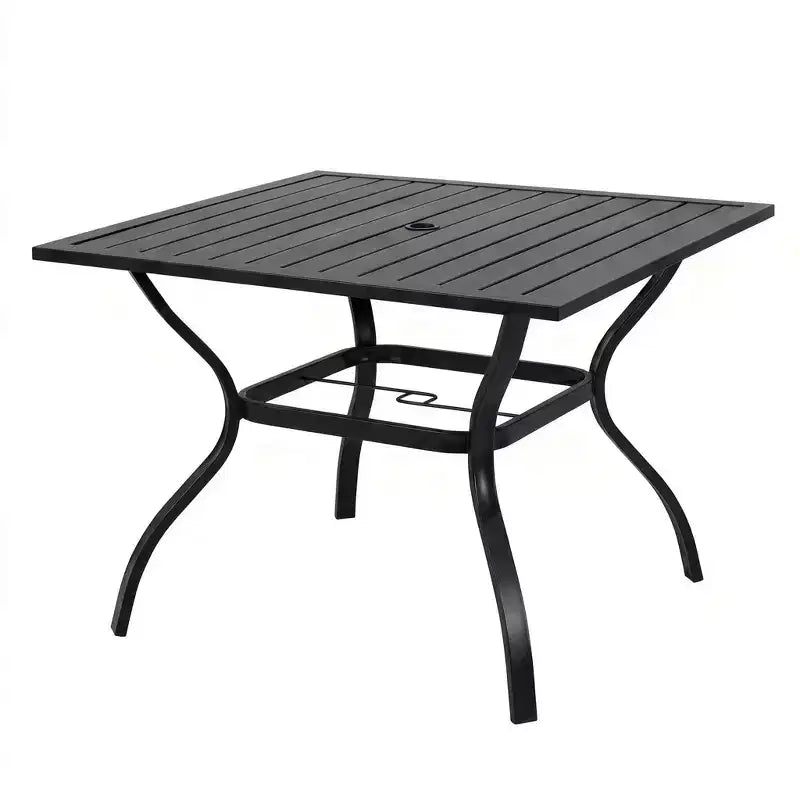 Metal Steel Slat Patio Dining Table, Square Backyard Bistro Table Outdoor Furniture Garden Table