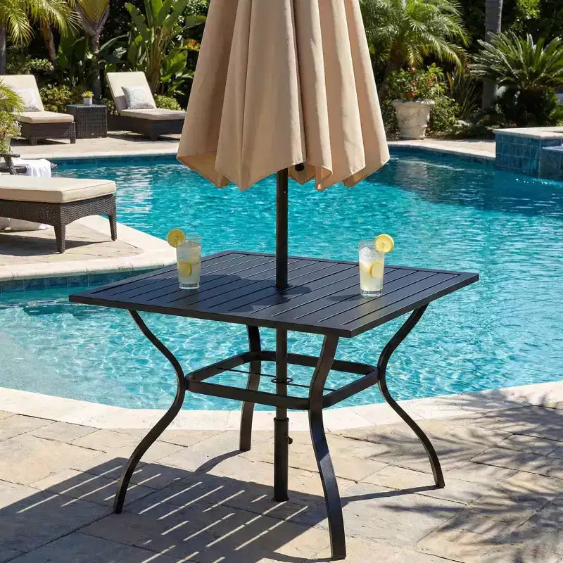 Table de salle à manger de patio à lattes en acier inoxydable, table de bistrot carrée de jardin, mobilier d'extérieur
