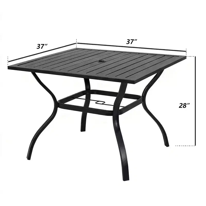 Table de salle à manger de patio à lattes en acier inoxydable, table de bistrot carrée de jardin, mobilier d'extérieur