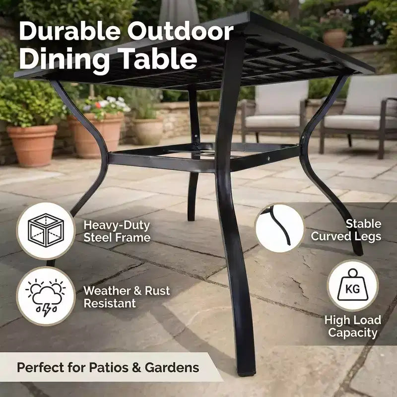 Table de salle à manger de patio à lattes en acier inoxydable, table de bistrot carrée de jardin, mobilier d'extérieur