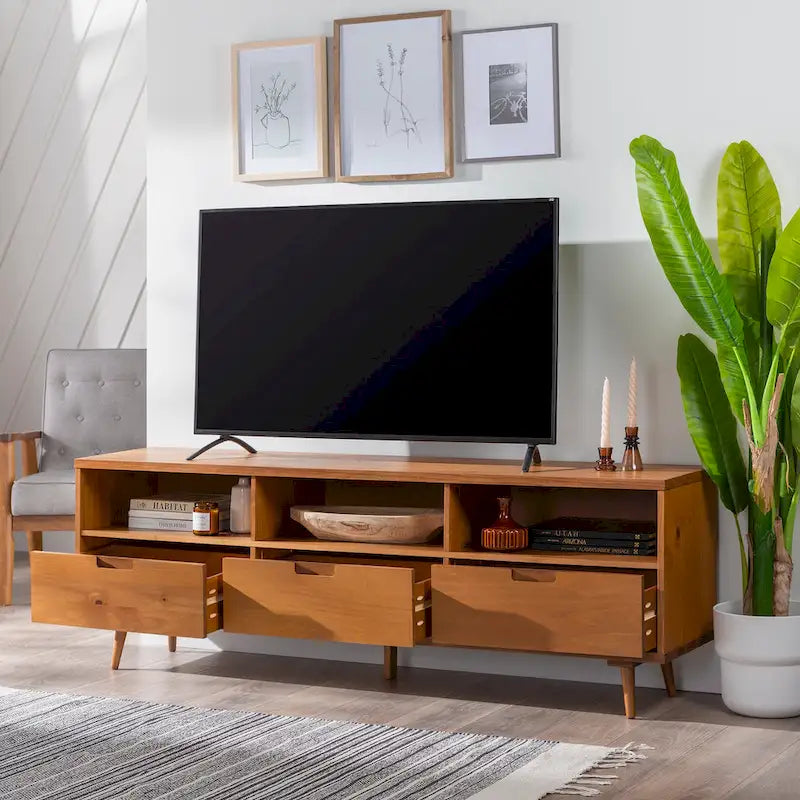 Meuble TV en bois massif Middlebrook Alby 70 po de style Mid-Century