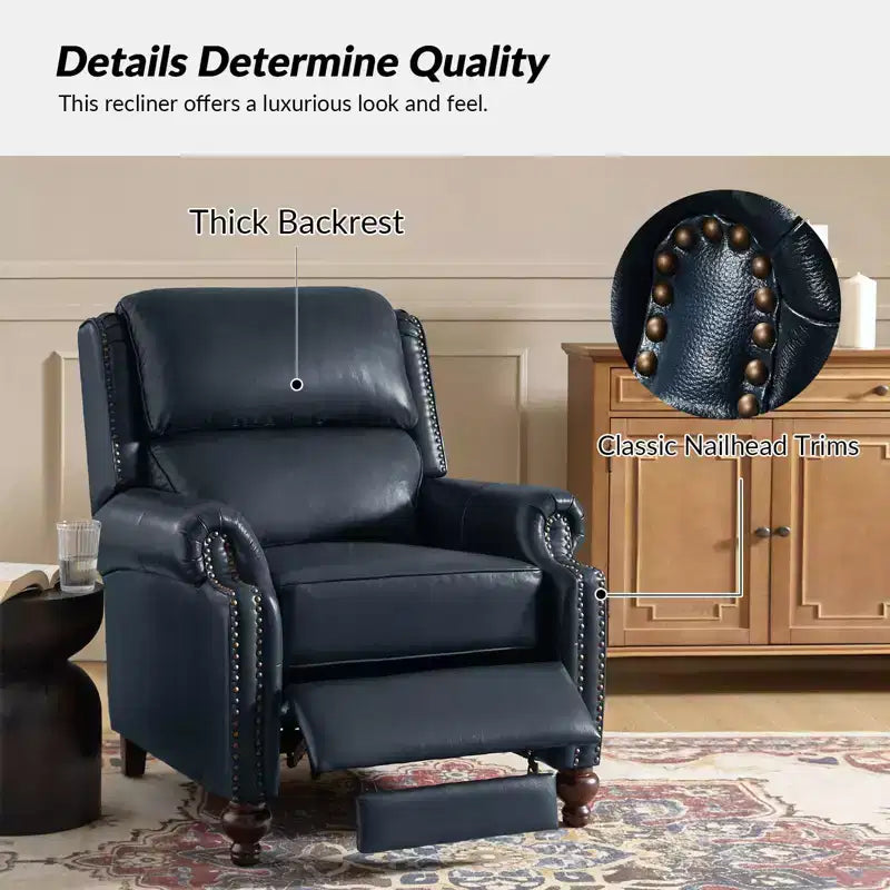 Ensemble de 2 fauteuils inclinables modernes en cuir véritable Elisabete avec garniture cloutée vintage pour salon et chambre à coucher | ART OF LIVING DESIGNS