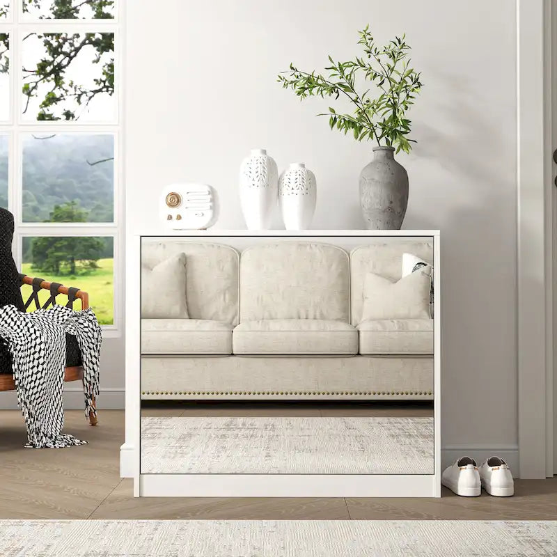 Meuble à chaussures 2 niveaux avec tiroirs pour entrée, chambre, meuble à chaussures avec portes basculantes