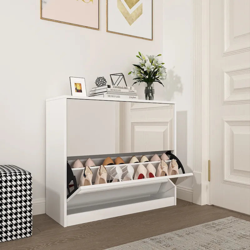 Meuble à chaussures 2 niveaux avec tiroirs pour entrée, chambre, meuble à chaussures avec portes basculantes