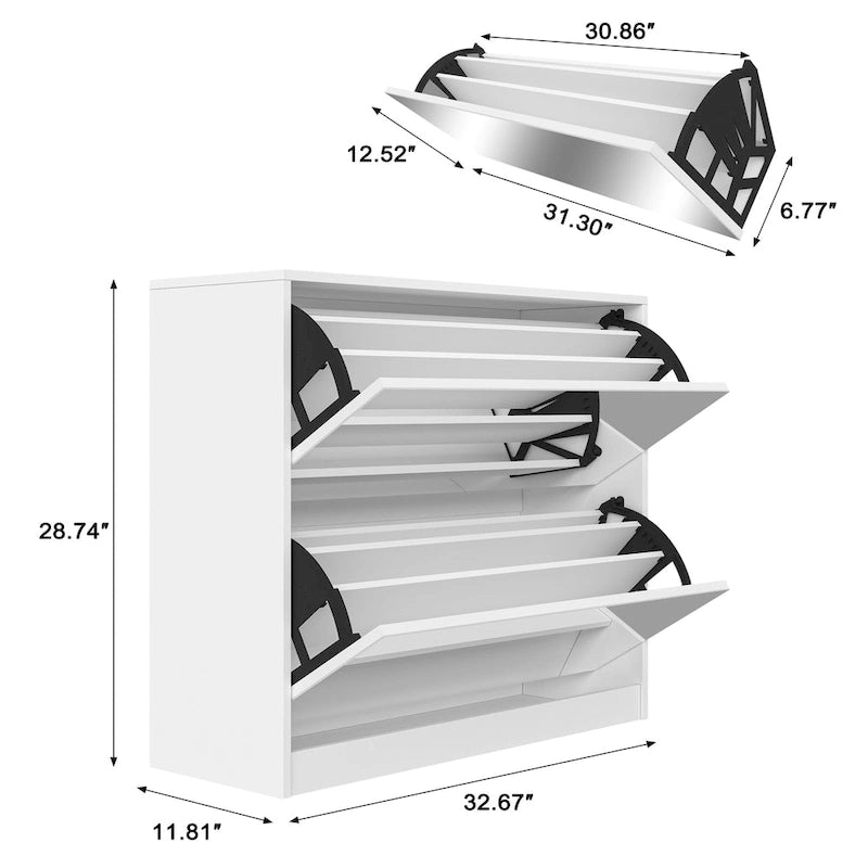 Meuble à chaussures 2 niveaux avec tiroirs pour entrée, chambre, meuble à chaussures avec portes basculantes
