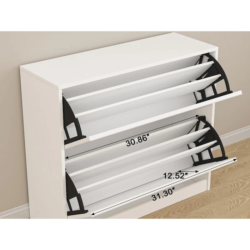 Meuble à chaussures 2 niveaux avec tiroirs pour entrée, chambre, meuble à chaussures avec portes basculantes