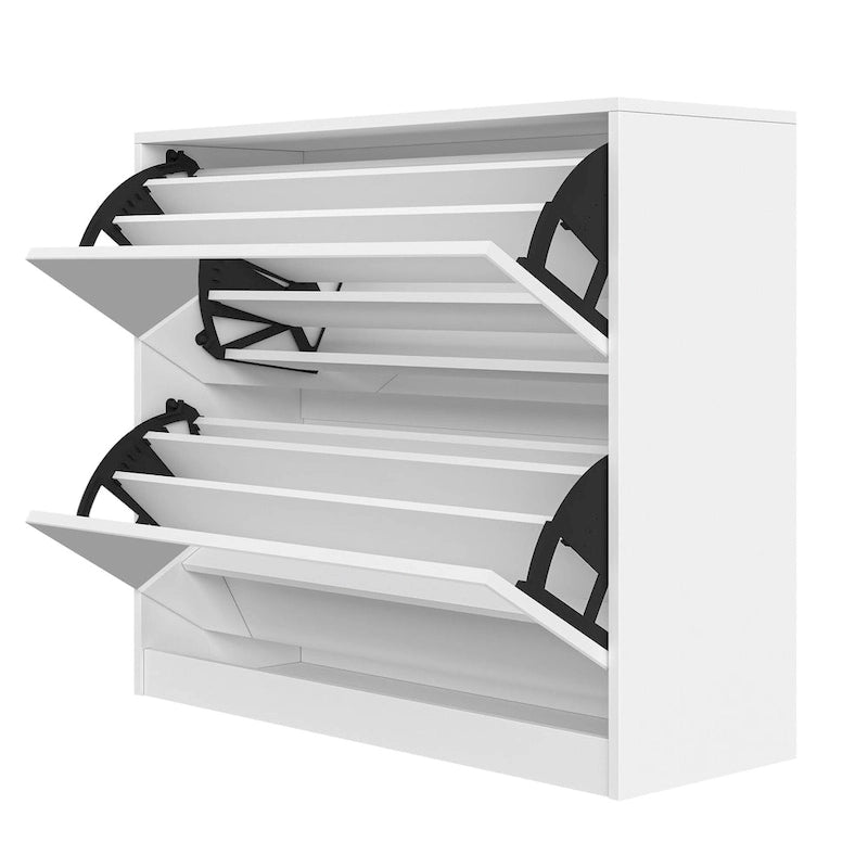 Meuble à chaussures 2 niveaux avec tiroirs pour entrée, chambre, meuble à chaussures avec portes basculantes