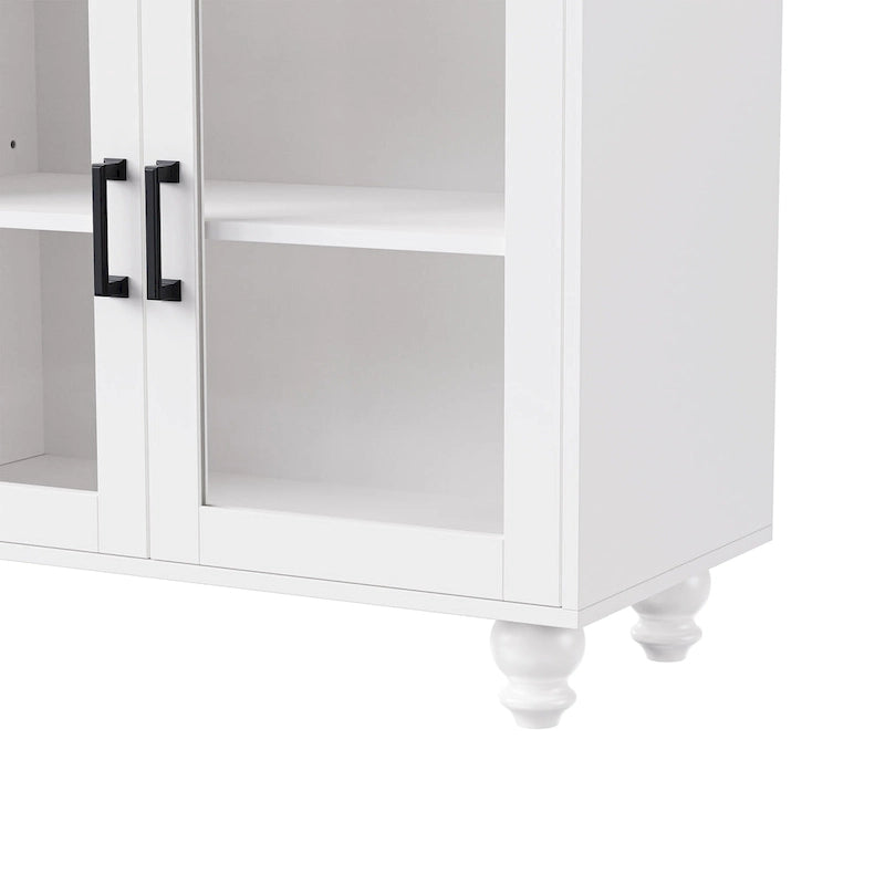 Meuble TV avec pieds en forme de gourde pour téléviseurs jusqu'à 70 pouces, meuble multimédia avec étagères et portes en verre, étagères réglables