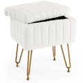 Chaise tabouret de coiffeuse avec rangement, pouf en fausse fourrure douce et rembourrée, siège repose-pieds de maquillage avec 4 pieds métalliques antidérapants et réglables