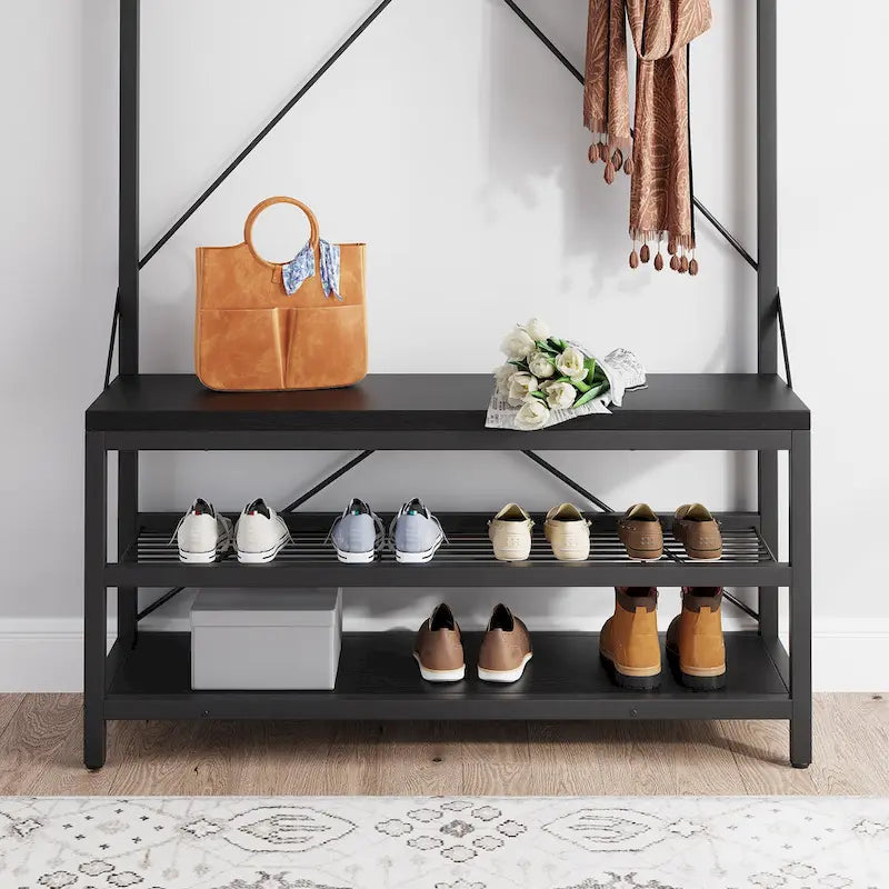 Banc à chaussures de rangement industriel, porte-manteau d'entrée 72 avec 8 crochets