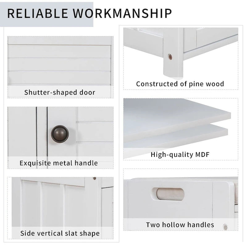 Banc à chaussures rembourré 3 portes de style rustique avec coussin amovible et espace de rangement dissimulé