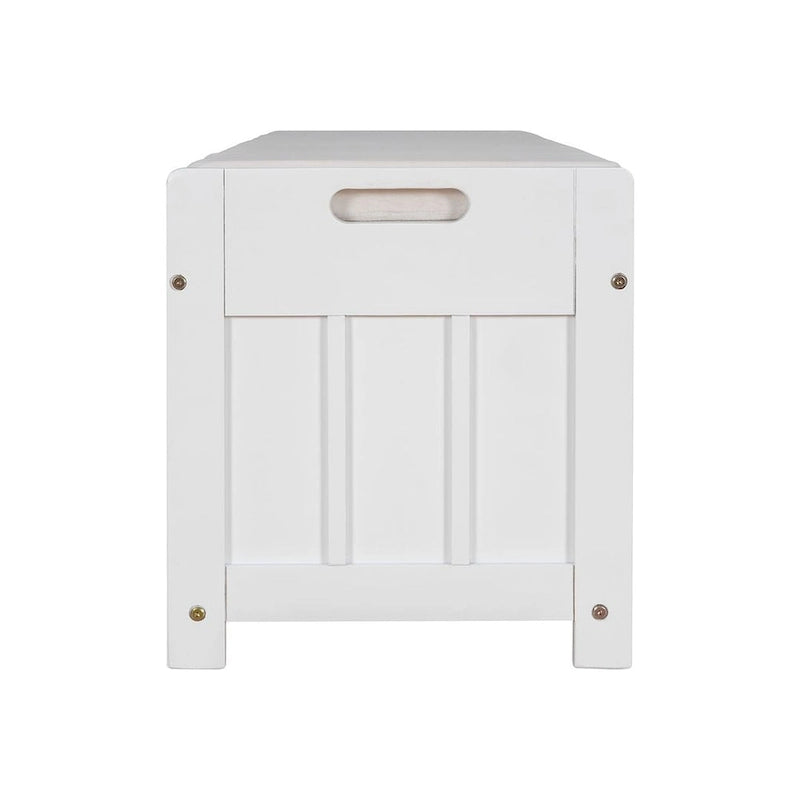 Banc à chaussures rembourré 3 portes de style rustique avec coussin amovible et espace de rangement dissimulé