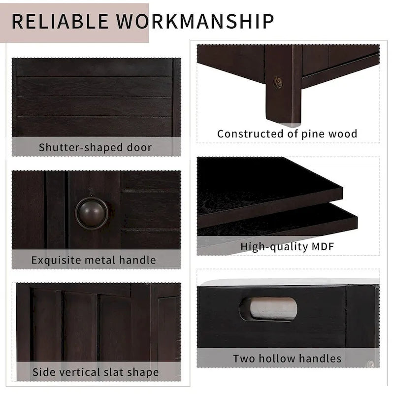 Banc à chaussures rembourré 3 portes de style rustique avec coussin amovible et espace de rangement dissimulé