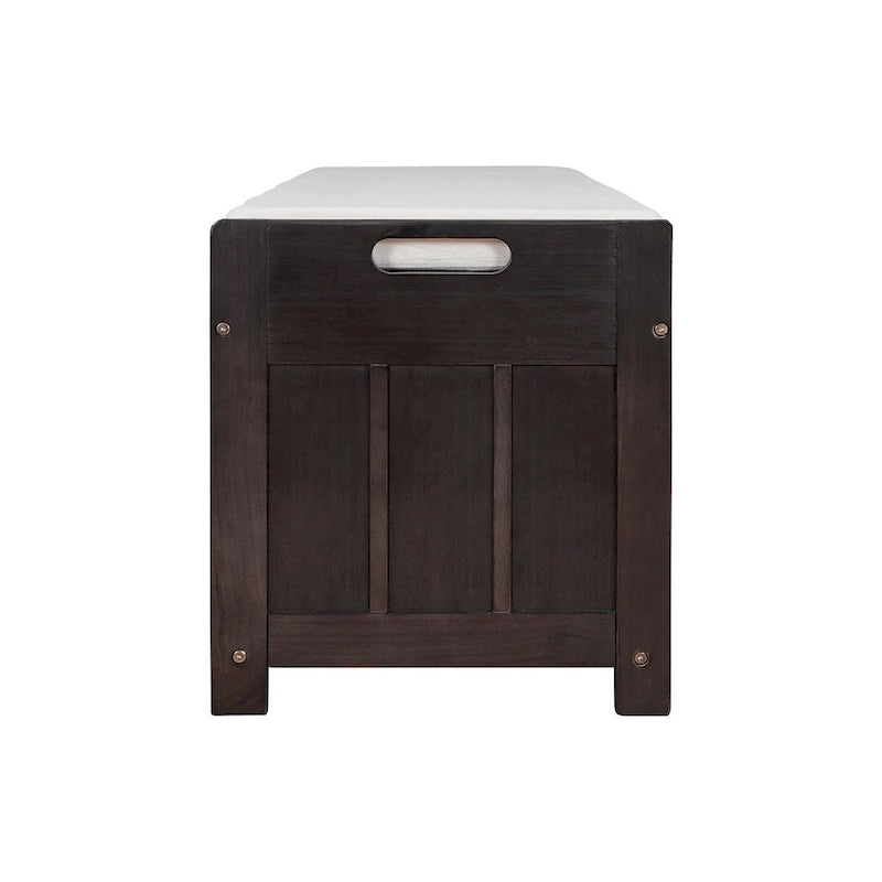 Banc à chaussures rembourré 3 portes de style rustique avec coussin amovible et espace de rangement dissimulé