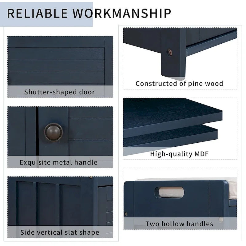 Banc à chaussures rembourré 3 portes de style rustique avec coussin amovible et espace de rangement dissimulé