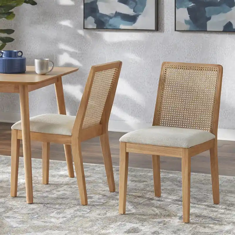 Chaises de salle à manger en bois massif et rotin Newington de Simple Living (lot de 2)