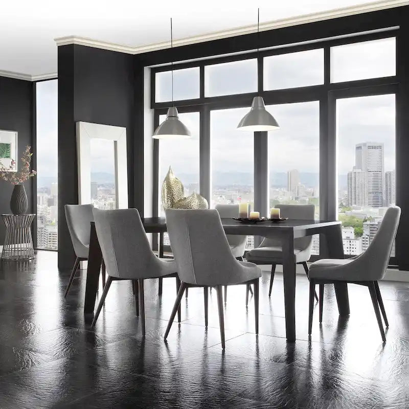 Chaises de salle à manger Sasha en tissu gris du milieu du siècle avec pieds coniques (Lot de 2) iNSPIRE Q Modern