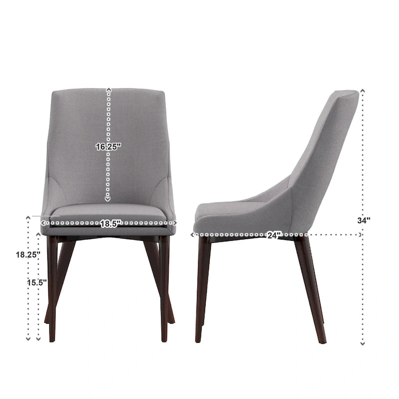 Chaises de salle à manger Sasha en tissu gris du milieu du siècle avec pieds coniques (Lot de 2) iNSPIRE Q Modern