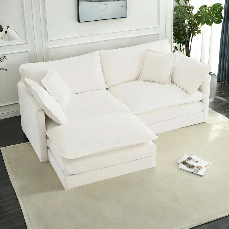 Canapé d'angle modulable en chenille 3 pièces avec pouf