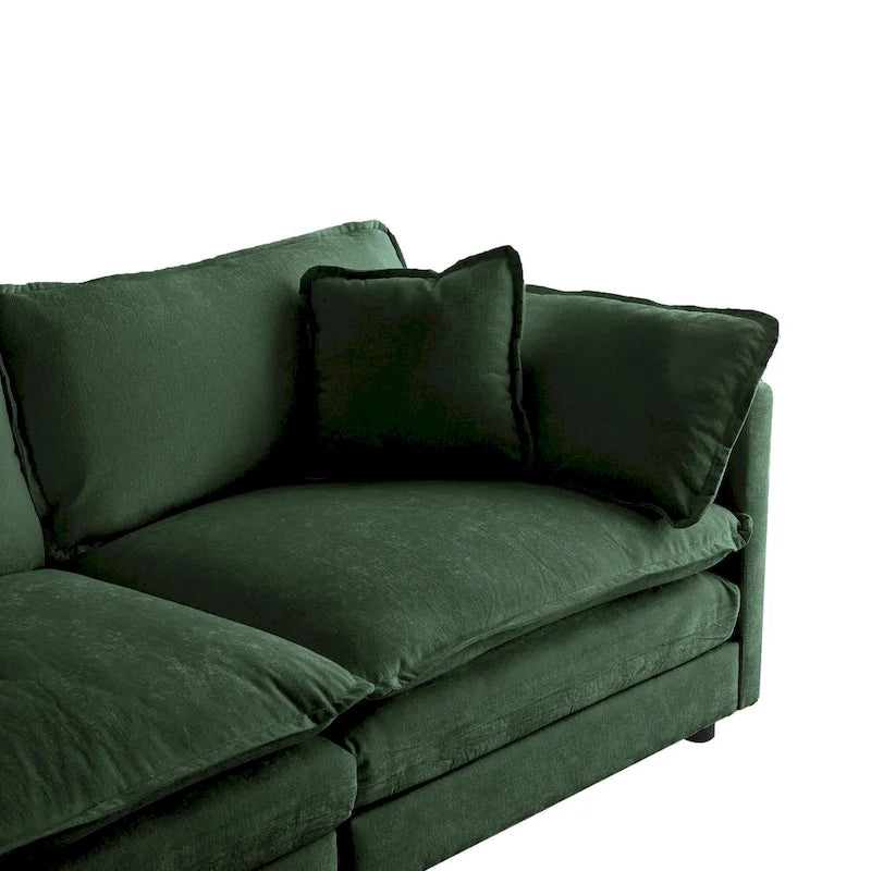 Canapé d'angle modulable en chenille 3 pièces avec pouf
