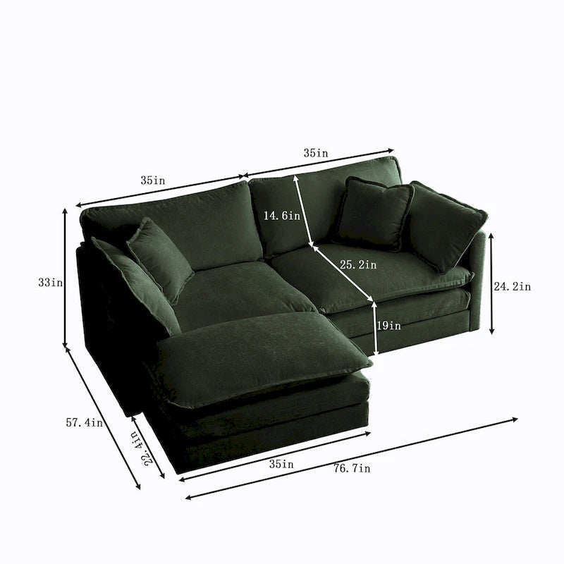 Canapé d'angle modulable en chenille 3 pièces avec pouf
