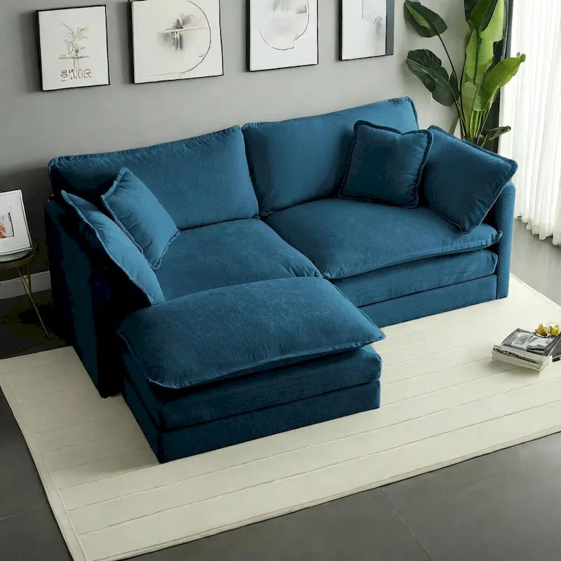 Canapé d'angle modulable en chenille 3 pièces avec pouf