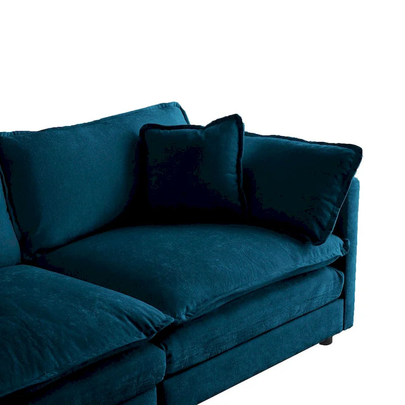 Canapé d'angle modulable en chenille 3 pièces avec pouf