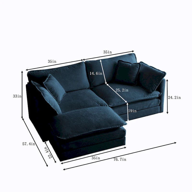 Canapé d'angle modulable en chenille 3 pièces avec pouf